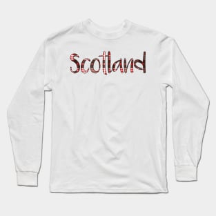 SCOTLAND, Red, Black and White Tartan Style Design Long Sleeve T-Shirt